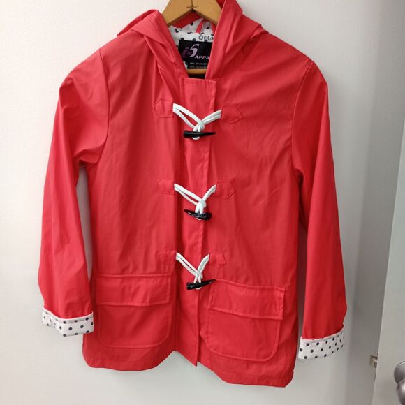 I5 Apparel Kids Hooded Waxie Toggle Rain Jacket Slicker M (8-10) Red Navy - Picture 1 of 8